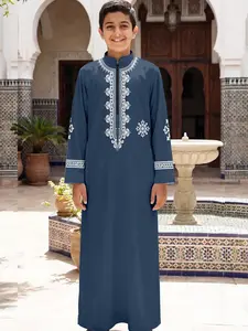 Ethnic Embroidery Print Men's Stand Collar Robe