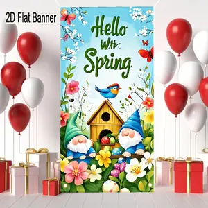 2D flat banner, 1pcHello Spring Backdrop, Wooden Birdhouse & Gnomes Garden Decor for Easter Party, Floral & Egg Banner Backgroundgalentines party decor, valentine day decor, decorations for valentines day