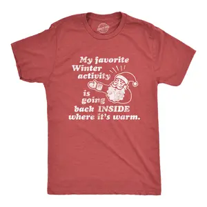 Mens My Favorite Winter Activity T Shirt Funny Santa Claus Christmas Novelty Graphic Tee Mens Funny T Shirts Cool Vintage Fashion T-Shirt Gift Classic Menswear Christmas Apparel for Men Funny Introvert Short Red