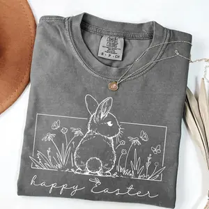 Comfort Colors  Happy Easter Shirt, Women Easter Shirt, Easter Day Tee, Easter Bunny Shirt, Floral Bunny,Rabbit Lover Tee,Happy Easter Gift. Unisex