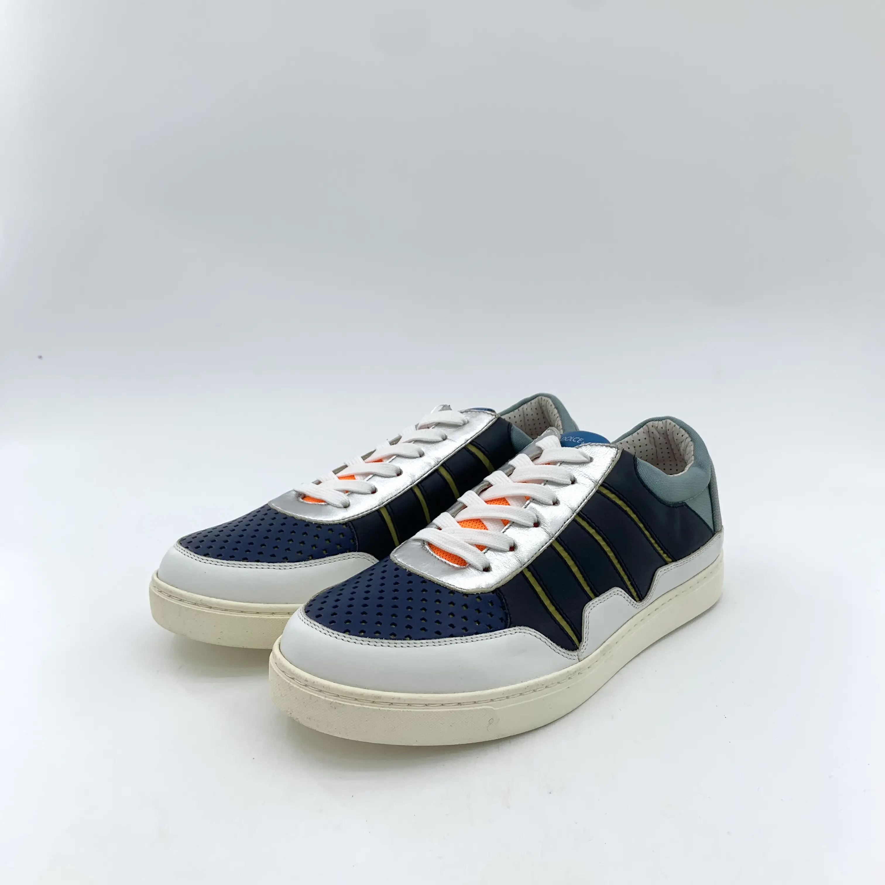 RDLTS— Dolce Gabbana Navy Mesh Leather Lace-Up Sneakers Size US 7.5