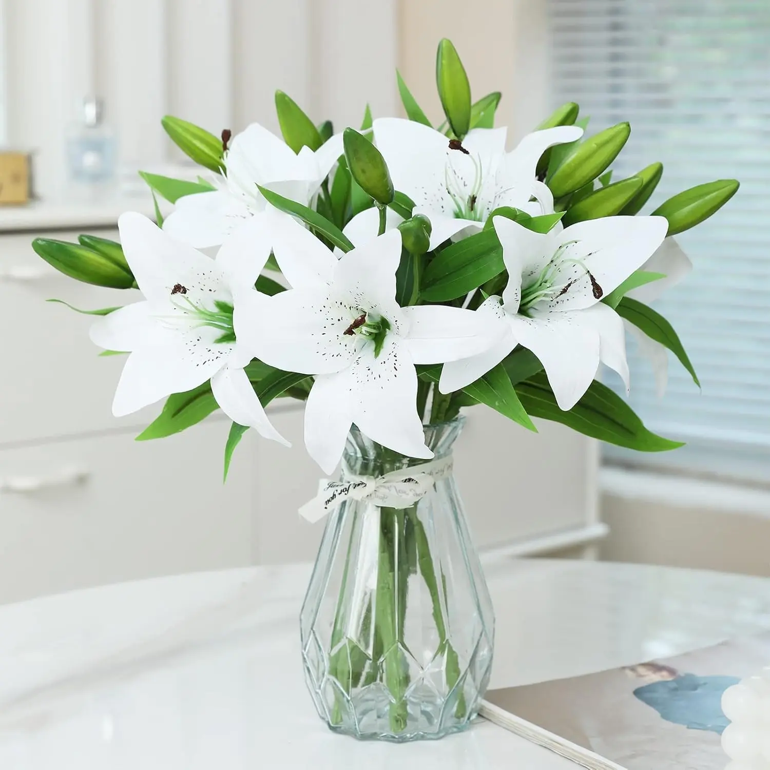 6 Pcs Artificial Tiger Lily Real Touch Easter Lily Fake Spring Flowers for Wedding Home Party Easter Decoration Plastic Cemetery Faux Flowers (White, 6)