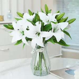 6 Pcs Artificial Tiger Lily Real Touch Easter Lily Fake Spring Flowers for Wedding Home Party Easter Decoration Plastic Cemetery Faux Flowers (White, 6)