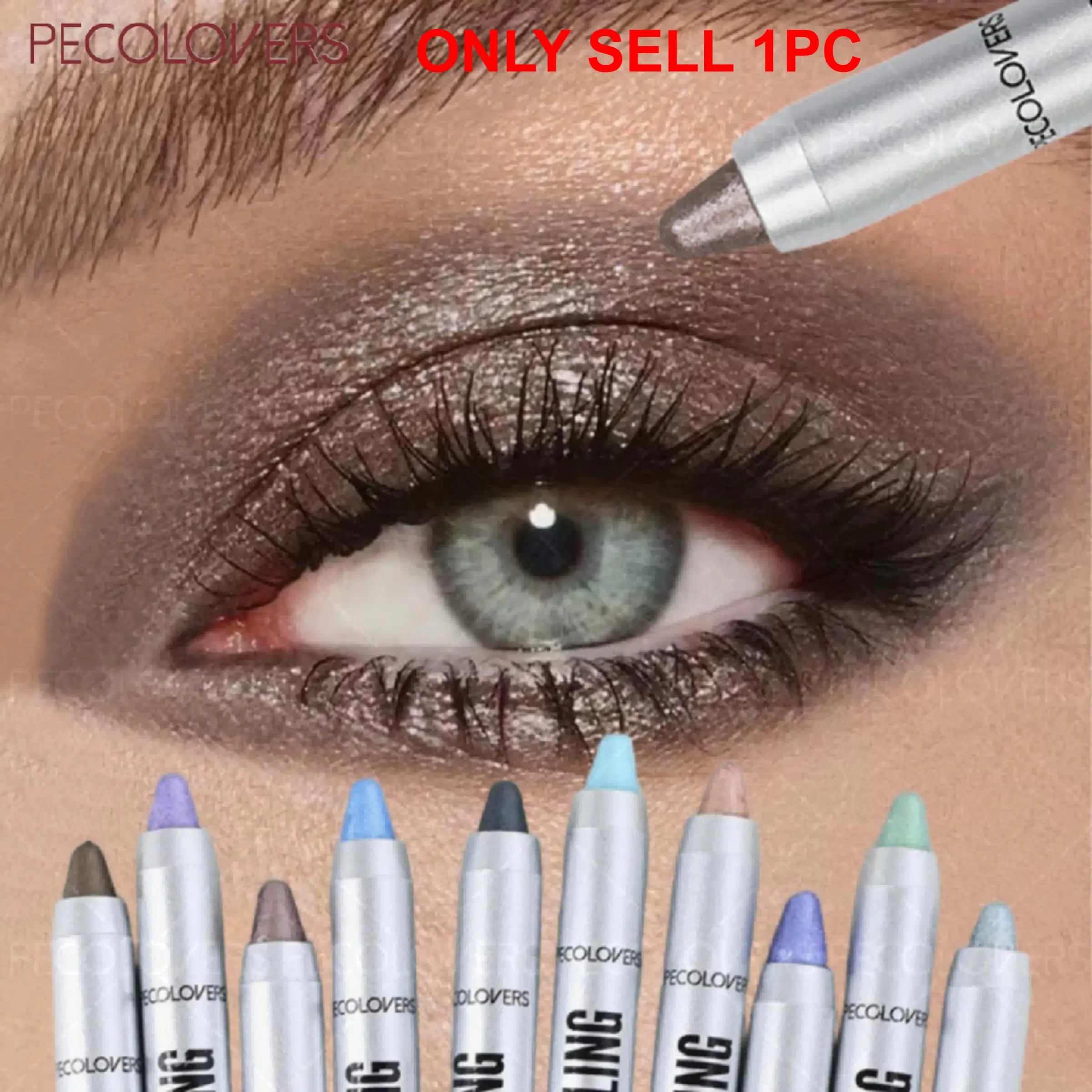 Single Golden Brown Fine Shimmer Glitter Eyeshadow Stick, Travel Size Creamy Texture, High Pigmented Sweatproof Long-Wear, Double-headed Design With Cotton, Eye Shadow Sticks, Perfect for Inner Corner Highlight & Luxury Party Look