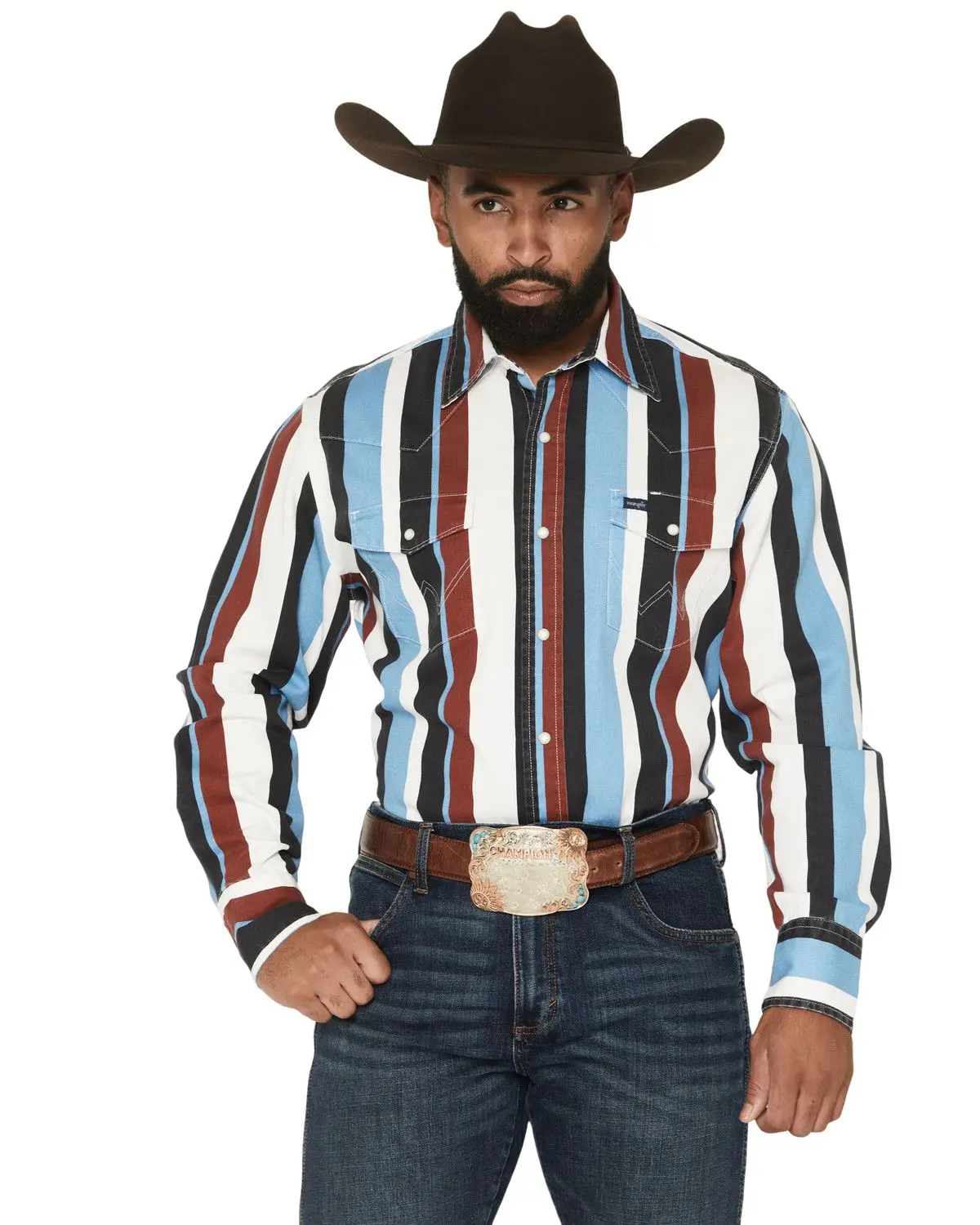 Wrangler Men's Men'S Vintage Brushpopper Striped Print Long Sleeve Snap - 112374804