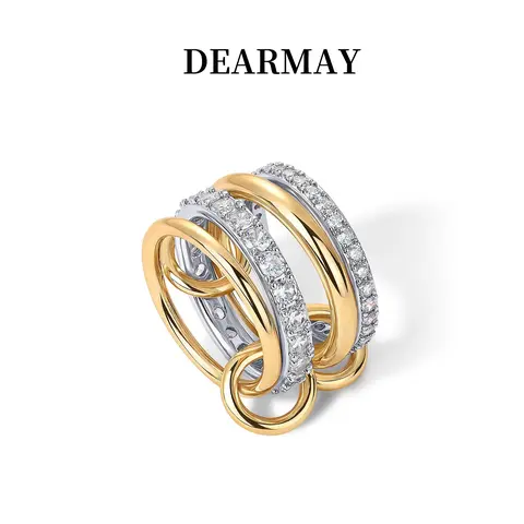 Dearmay Women's Non-Tarnish Golden Costume Rings for Women - Nickel-Free 2mm Wide Cubic Zirconia Stack Rings, Silver-Gold Mixed Interlinked Bands, Durable Wear-Resistant Finish, Everyday Spring Style for Anniversary, Birthday
