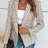 Women's Plaid Print Double Button Flap Detail Lapel Trendy Fashion Blazer, Casual Long Sleeve Outerwear for Fall & Winter, Ladies Clothes for Work Office Business, Elegant
