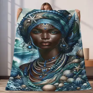 Blanket Yemaya  Orisha Gift  Regla De Ocha  Santeria  African Deity Spiritual Gifts  Yoruba  Unique Gift  Flannel Plush Blanket