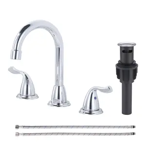 WOWOW Bathroom Sink Faucet 3 Hole, 8 Inch Widespread Bathroom Faucet, Chrome Bathroom Faucet with Pop Up Drain and Supply Lines