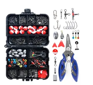 Fishing Accessories Set with Tackle Box Including Plier Jig Hooks Sinker Weight Swivels Snaps Sinker Slides