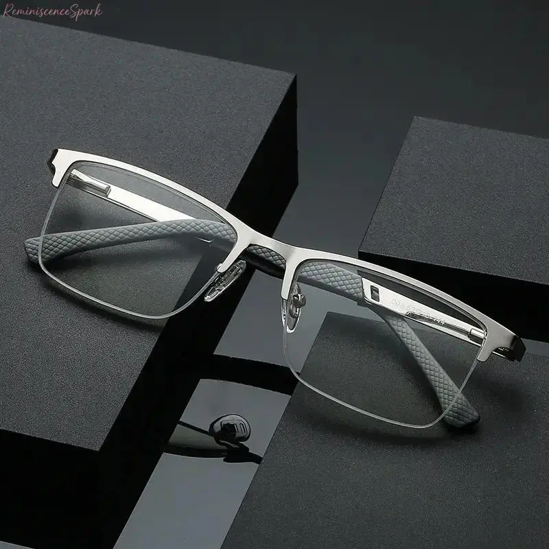 Men's Half-Frame Business Reading Glasses | Anti-Blue Light & Anti-Fatigue | Durable Metal Frame | Presbyopia Eyewear with Strengths +1.0 to +4.0 | Comfortable for Office Work, Reading & Daily Use