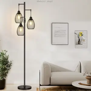Dimmable Floor Lamp, 3 x 800LM LED Edison Bulbs Included,Home Decor, Farmhouse Industrial Floor Lamp Standing Tree Lamp with Elegant Teardrop Cage Tall Lamps for  decoration Living Room Bedroom Office Dining RoomABahsyxl shop3