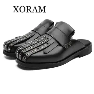 Men's Thick-Soled Lace-Free Slip-On Footwear - Large Size Outdoor Casual Commuting Shoe, Model D31150-H Black Walking Shoes