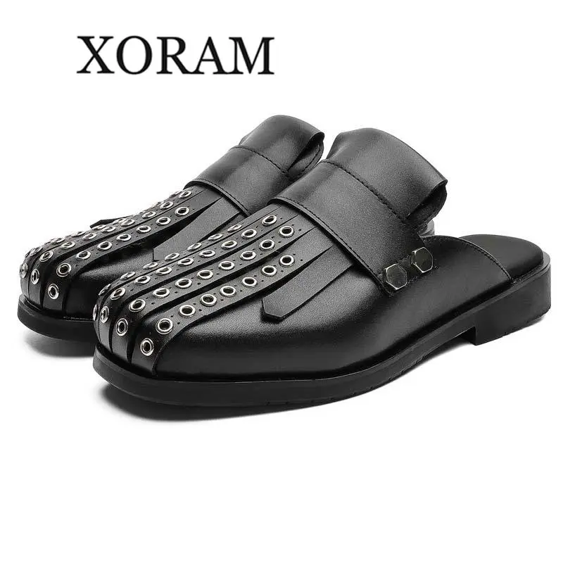 XORAM Men's Large Laceless Casual Slip-On Walking Shoes - Thick Chunky Sole Clogs, Streetwear Mules for Comfortable Outdoor & Everyday Commuting Footwear