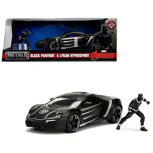 Lykan Hypersport Black with Black Panther Diecast Figurine "Avengers" "Marvel" Series 1/24 Diecast Model Car by Jada
