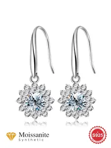 S925 Sterling Silver Snowflake Decor Drop Earrings, Luxury Fine Ladies Jewelry, Girls Gifts, Synthetic Moissanite Wedding Drop Earrings for Women