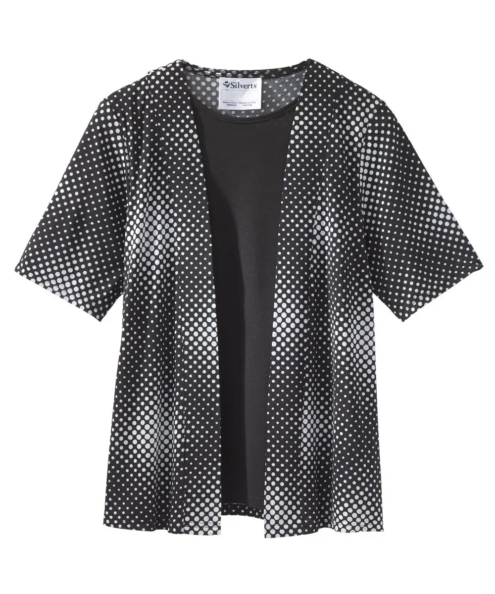 Women's 2-Piece Twofer Short-Sleeve Blouse Set (sv2089) - Casual Solid Color, Dots Print, Polka Dot Backless Top with Stylish Open Back Twist Cutout, All-Season Wear, Sizes S-M-L-2XL-3XL