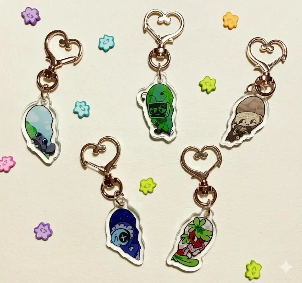 Dandy’s World Keychains, Dandy's World Characters Vee, Sprout, Shelly, Pebble, Astro Keychain For Bag, Keys, Backpack Accessory