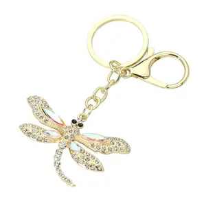 Rhinestone Paved Dragonfly Keychains