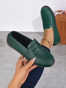 Vintage Soft Leather Flat Shoes, Walking Shoes, Comfortable Commuter Loafers, Versatile Plain Design, Casual Above Ankle Sneakers for All Seasons