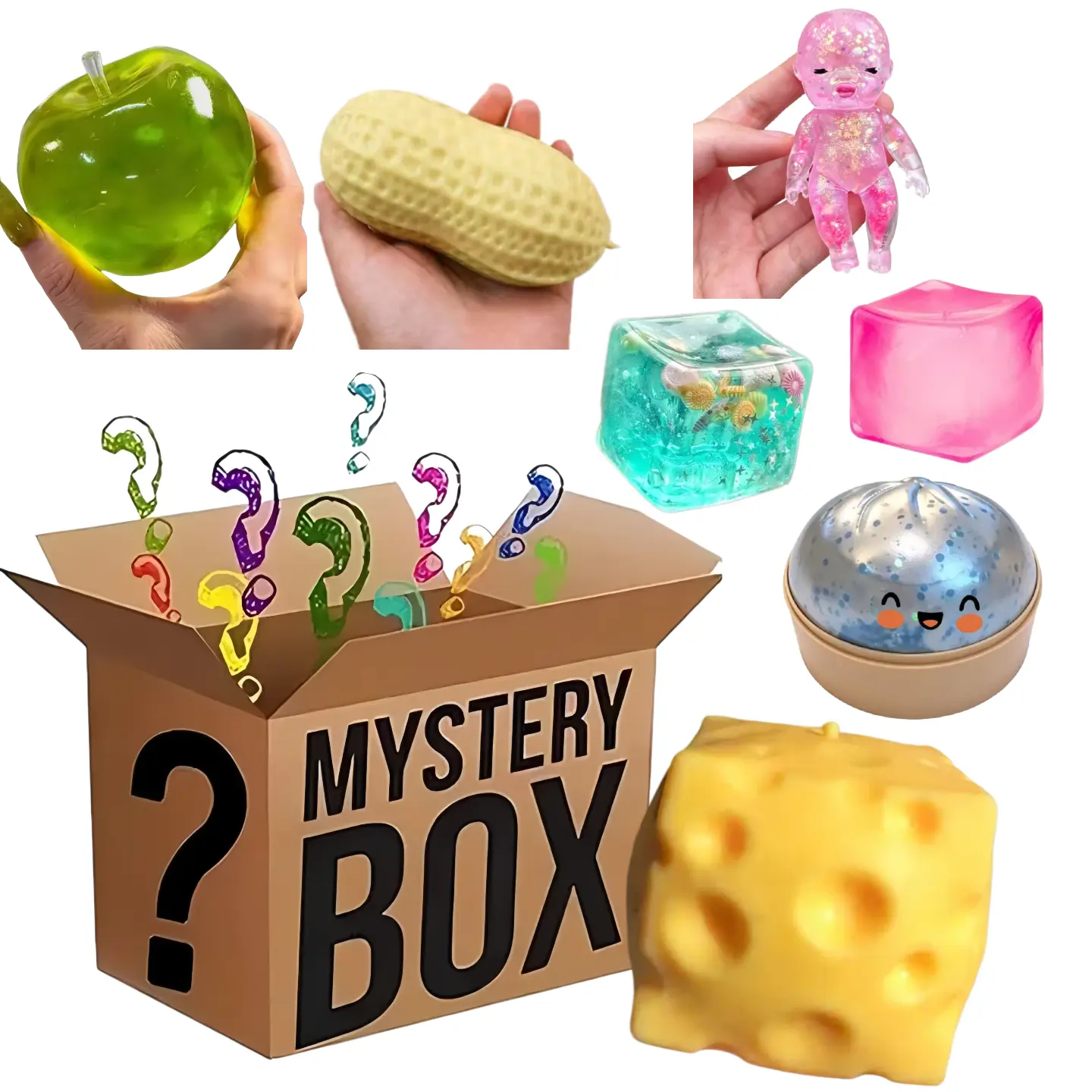 1 Piece Kawaii Mochi jiaozi peanut apple cheese Squishy, Clear 14.3% Draw Odds per Box, Simulated Food Fidget Toy for Anxiety, Cute Stress Relief Antistress Squeeze Toy, Fidget Toys coconut oil stress balls, Asmr, Mini Gifts, Anxiety Fidgets