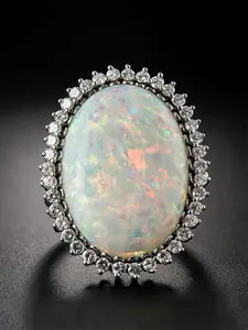 1 PC Pretty Cubic Zirconia & Faux Opal Ring For Women For Wedding Engagement Anniversary Party Jewelry Valentine's Day Gift Solitaire Engagement Ring