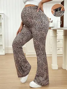 DAISY x Leopard Print Knitted Flared Leg Adjustable Waist Maternity Pants