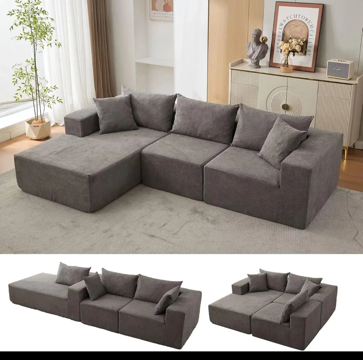 Modern Gray Sectional Sofa with Multiple Configurations for Flexible Living Spaces