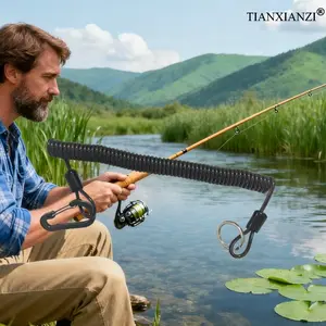 1pc Fishing Lanyard with Carabiner & Dual Rings | Elastic Safety Tether for Fishing Rods, Tools & Outdoor Gear