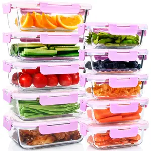 10 Pack Glass Food Storage Containers with Lids, Leakproof Airtight Glass Meal Prep Containers For Lunch, On The Go, Leftover, Dishwasher Safe
