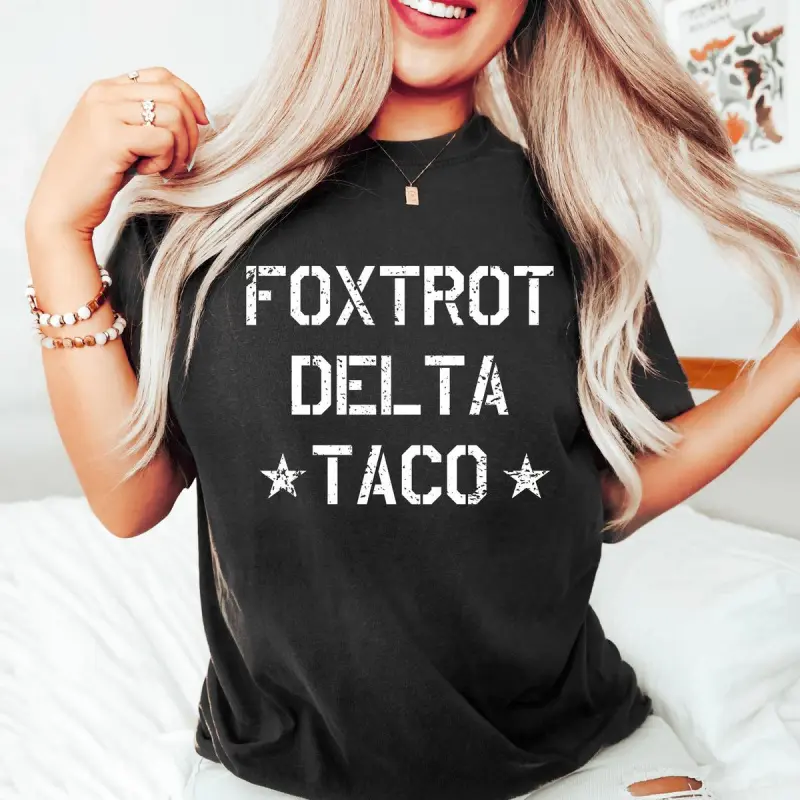 Women's Casual Round Neck Short-Sleeve T-Shirt Clothes - Foxtrot Delta FDT TACO Shirt, Anti-Trump "Trump Always Chickens Out" Bold Graphic Fitted Streetwear, Anti-MAGA Political Tee, Feminist Gift for Autumn-Winter