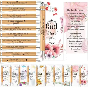 50 Sets Christian  Pens Bulk God Bless You Pens with Book Marks Religious Party Favors for Adults Prayers Christian Gifts Bulk Church Items Wooden Scripture  Verse Pens(Floral)