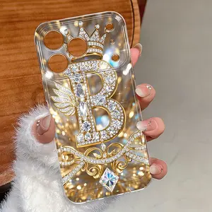Luxury Diamond Letter B Wing Pattern Gold Phone Case for iphone Phone Case New 17, 16, 15, 14, 13, 12, 11, XS, XR, X, 6, 7, 8, Mini, Plus, Pro, Max, SE, Air Cartoon Transparent All-Inclusive TPU Phone Case Simple Personality Creative Fashion Design
