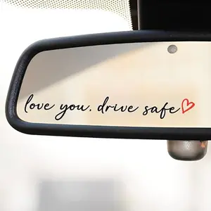 2 pcs Love you，drive safe Rearview Mirror Sticker Decal - Car Truck Sticker for Safe Driving, Black color Waterproof Vinyl vehicle decoration car decal, A100