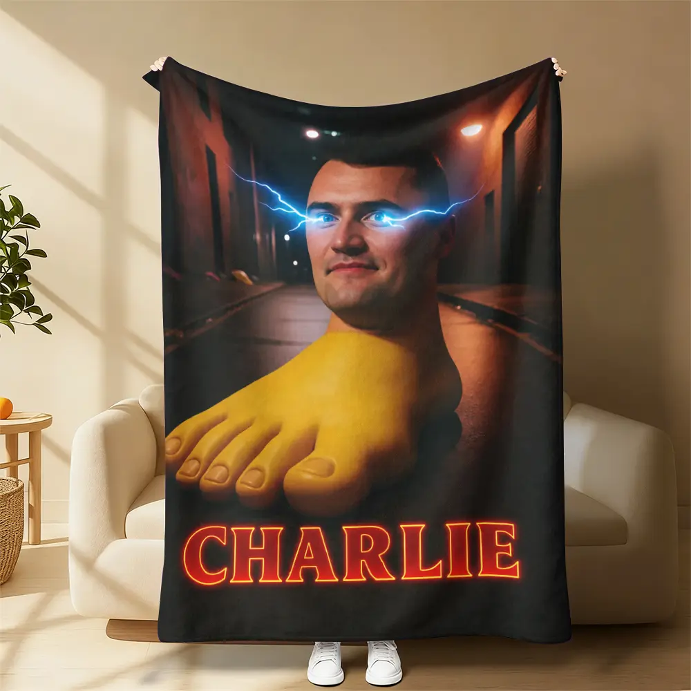Charlie Meme Giant Golden Flannel Throw Blanket - Viral Internet Meme Design with Lightning Eyes Print, Soft Plush, Contemporary Look, Lightweight Cozy Cover for Sofa, Unique Gift for Gen Z Home Decor, Multi-Size