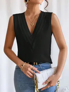 A women's fashionable and elegant solid color V-neck vest, suitable for daily wear, commuting, travel and leisure activities