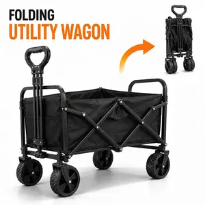[DealsforYouDays]WeCharmer Collapsible Wagon with Tailgate, Wagons Carts Foldable with 350lbs Capacity, Lightweight Portable Utility Folding Wagon Cart for Shopping Camping Sports Garden（Black）