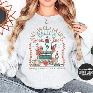 Retro Princess Belle Book Shop Sweatshirt Tale As Old As Time Tee Beauty And The Beast Sweater [Tshirt - Sweatshirt], Graphic shirt, Gift Birthday
