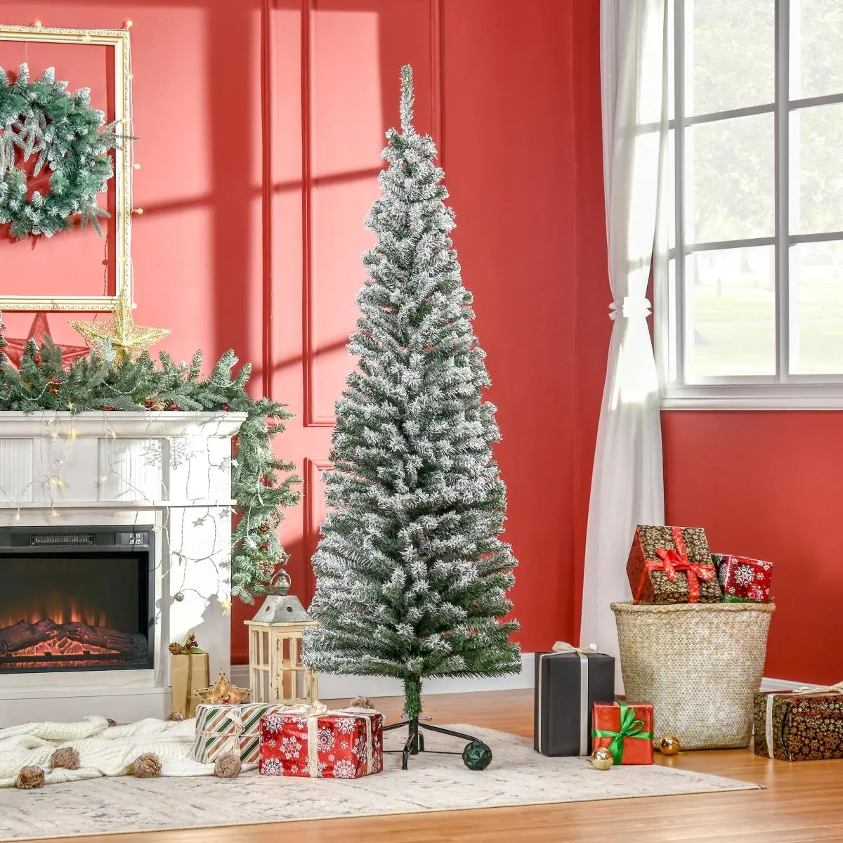 212 Main 830-315 6 ft. Homcom Artificial Snow Flocked Christmas Tree with Foldable Steel Stand