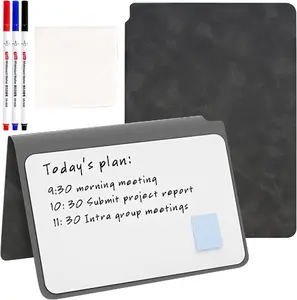 Whiteboard Notebook Portable Dry Erase Board with 3 Colors Fineliner Pens Blue PU Cover Erasable Handheld White Board Reusable Drawing Notebook Easel Pad for Meeting Business Office School