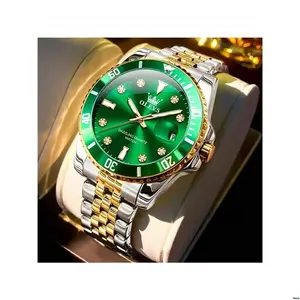 Dial ) Black / Blue ( Calendar Watch Man Steel Two Dress Analog Waterproof Luxury Date With Men For OLEVS . OLEVS Watches Big Face Mens Wristwatch Tone Stainless Luminous Relojes De Hombre Green