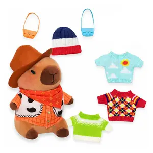10.2" Capybara Plush with 10-Piece DIY Outfit Set Stuffed Animal Dress-Up Toy Perfect Birthday Christmas Gift for Kids Capybara Lovers