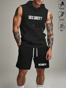 Men's 'SECURITY' Hooded Tank & Shorts Set – Premium Casual Streetwear Two-Piece, Security Guard Costume & Gym Training Outfit