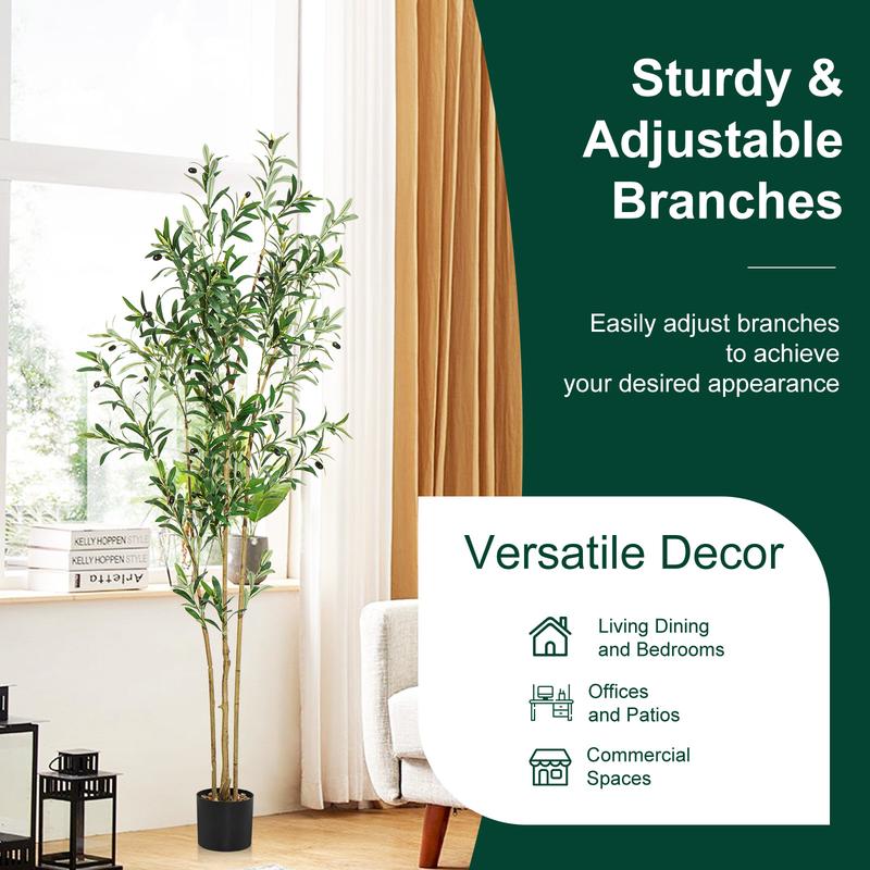Megahit Artificial Olive Tree Potted Plant, 6Ft/5Ft/4Ft/3.2Ft Tall Faux Silk Leaves, Natural Wood Trunk & Lifelike Fruits - Indoor Fake Tree for Home Office Decor, Decorative Ornaments