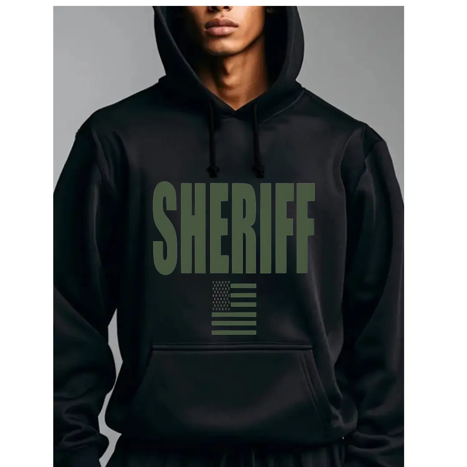Sheriff Uniform Pullover Hoodie for Men and Women Featuring Stylish Design Pockets Practical and Chic Sweatshirt