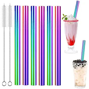 304 Stainless Steel Smoothie Straws, 0.5inch Extra Wide Reusable Metal Drinking Straws for Milkshake, Smoothie, Bubble Tea, Juice, Beverage, Party Accessories