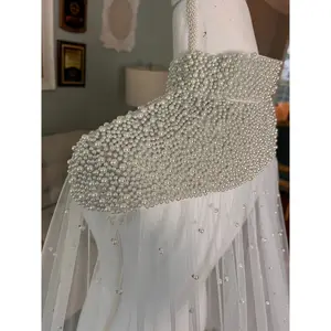 Stella Ivory Shoulder Cape Veil With Pearls   Cape Veil in Ivory with PearlsCape Veil With Beadings