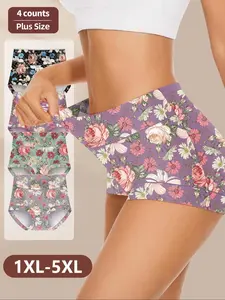Morelect Women's High-Waisted Underwear Set, 4-Pack Floral Pattern, Comfortable Fit, Waist Cinching, All-Seasons Casual Wear