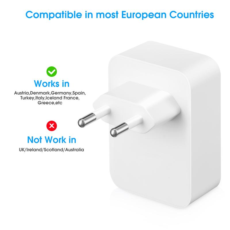 European Travel Plug Adapter, Us to Eu Converter with 2 USB Ports, Compatible with Italy Spain Greece Iceland France Germany, USB Power Outlet