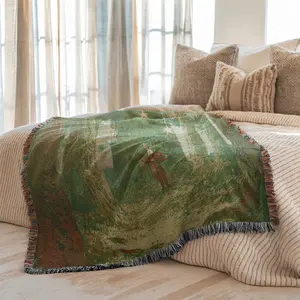 Multi-Function Tassel Woven Blanket -Mr. Rabbit Pattern Bed Blanket, Also for Sofa Cover Couch Throw Blanket Armchair Home Decor Room Wall Art Tapestry Furniture Slipcover Tablecloth Shawl Outdoor Picnic Camping Beach Towel Office Nap Hippie